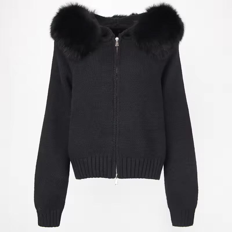 Sina Fox-Fur Cozy Knit Jacket