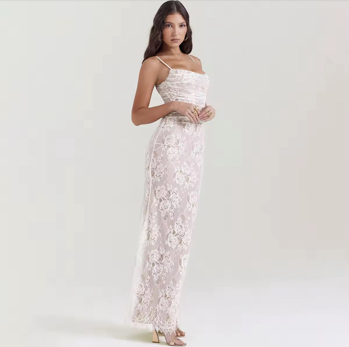 Mireya Lace V-Neck Long-Sleeve Maxi Dress