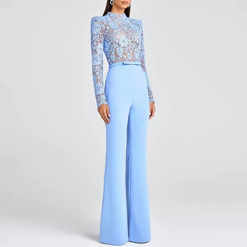 Celeste Lace Flare High-Neck Jumpsuit