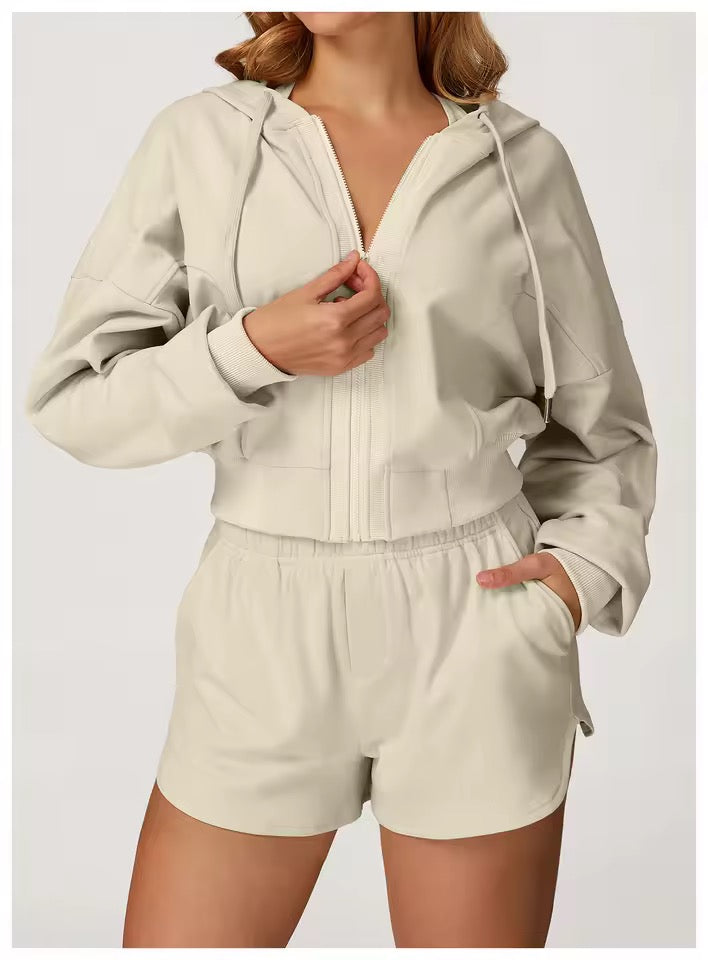 SYLA Cozy Motion 2-Piece Set – Zip Hoodie + Sweat Shorts