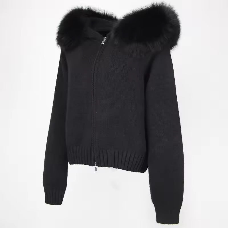 Sina Fox-Fur Cozy Knit Jacket