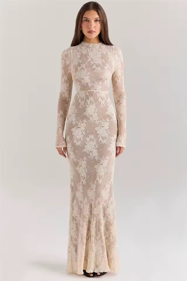Auriane High Collar Lace Maxi Dress