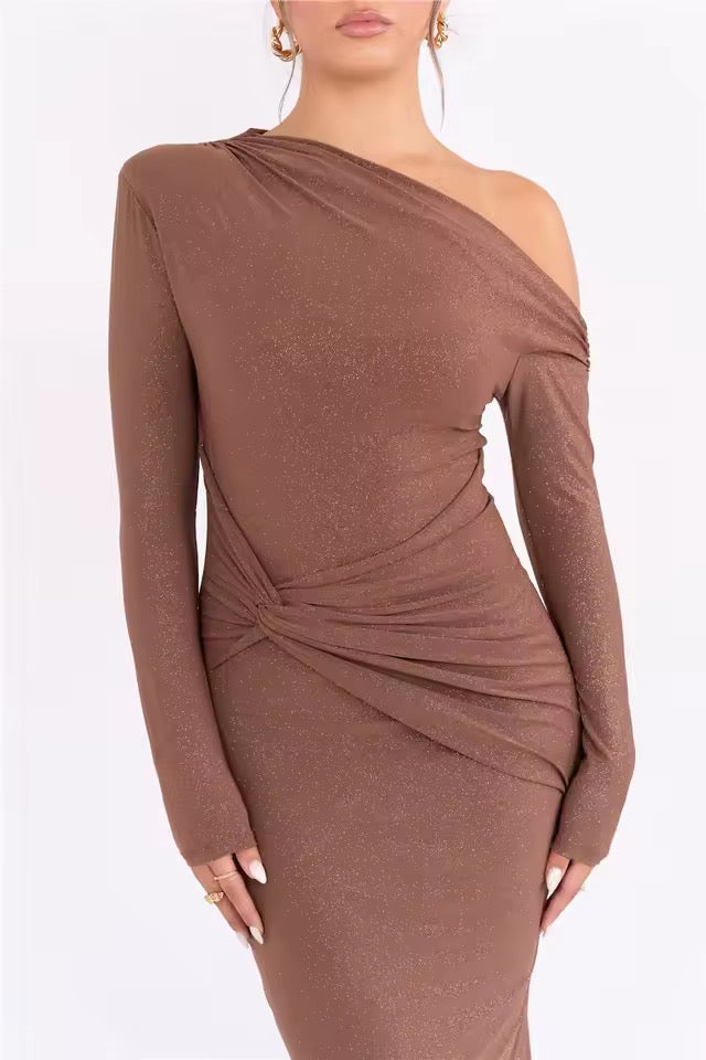 Alèa One-Shoulder Sparkle Maxi Dress