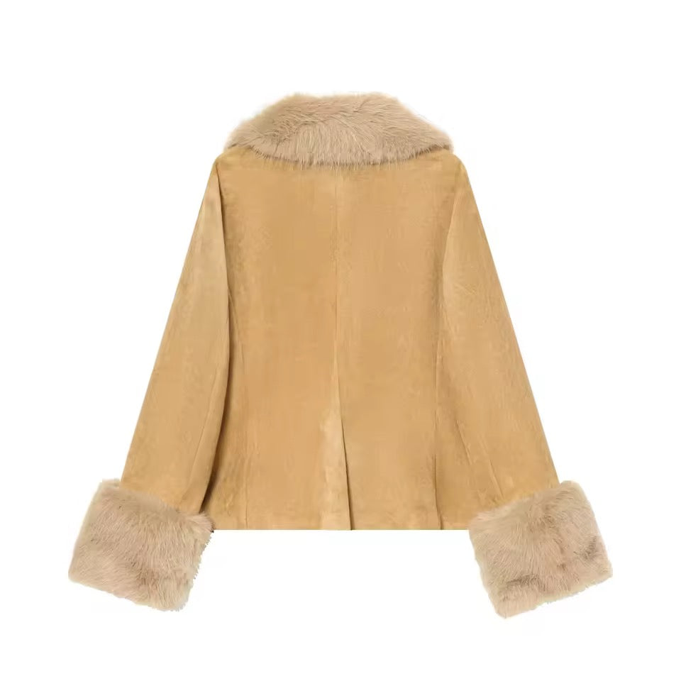Sienna Luxe Faux Fur Trim Camel Jacket