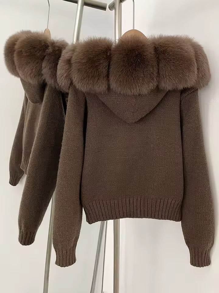 Sina Fox-Fur Cozy Knit Jacket