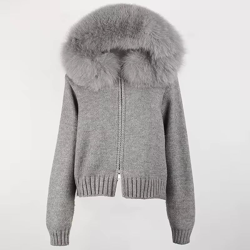 Sina Fox-Fur Cozy Knit Jacket