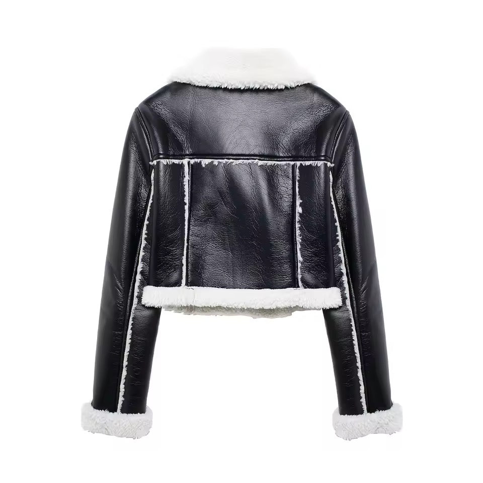 AURA Faux Fur Leather Cropped Coat