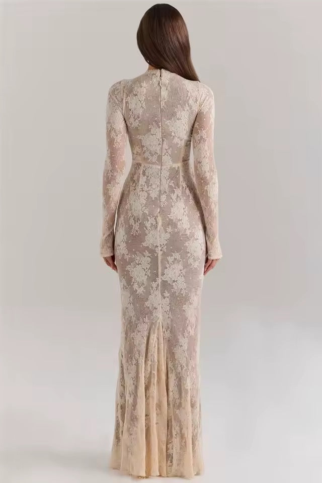 Auriane High Collar Lace Maxi Dress