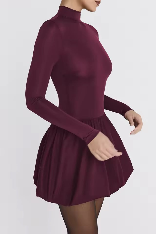 Elira Burgundy Bubble Hem Mini Dress