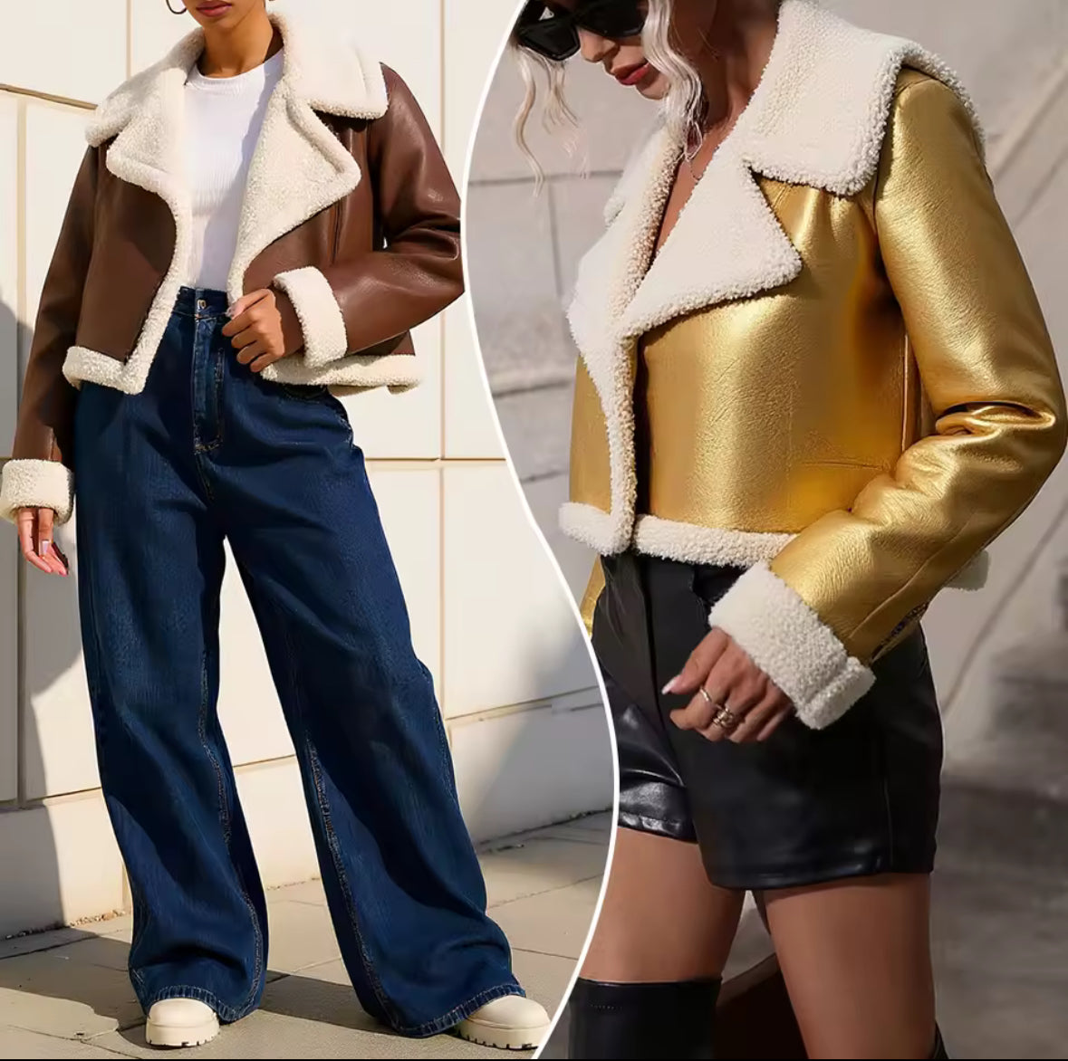 AURA Faux Fur Leather Cropped Coat