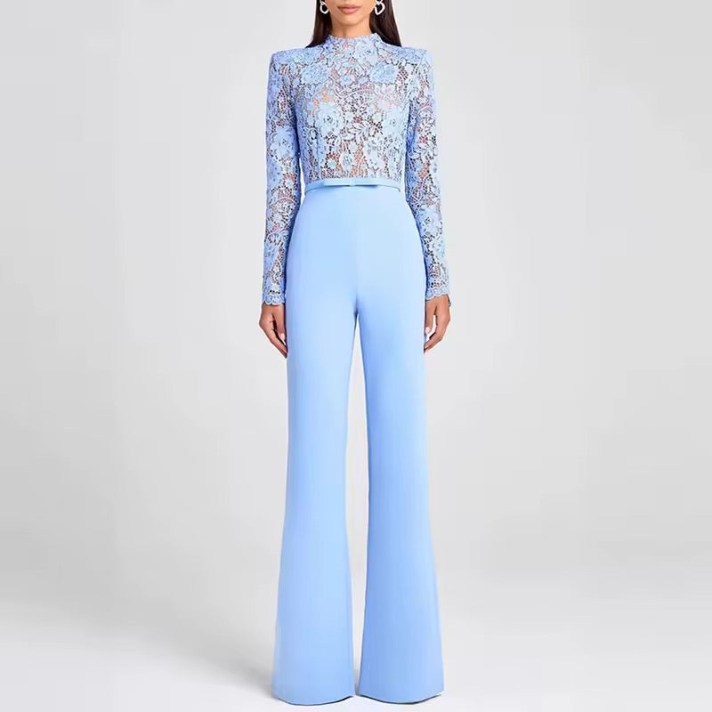 Celeste Lace Flare High-Neck Jumpsuit