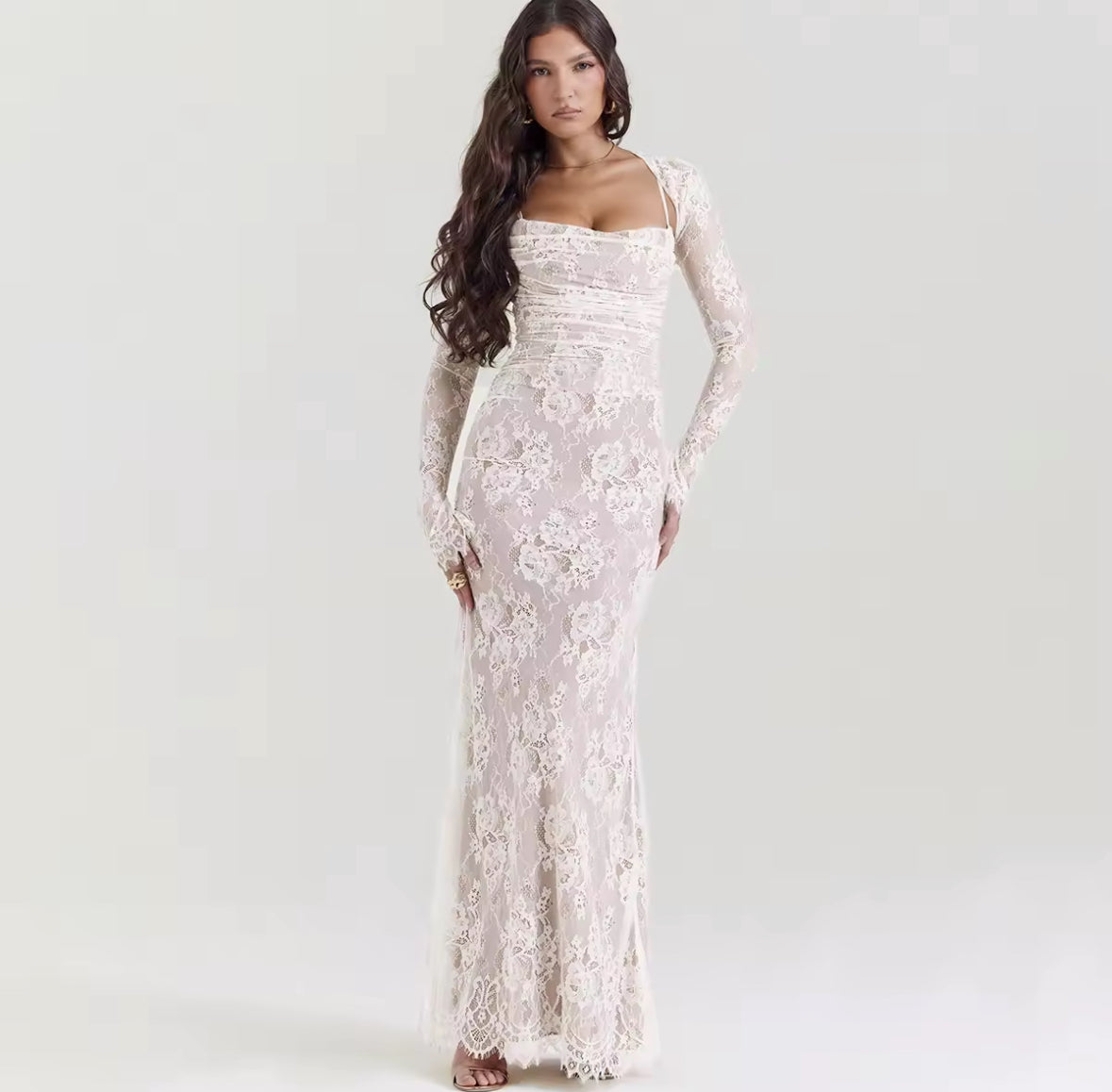 Mireya Lace V-Neck Long-Sleeve Maxi Dress