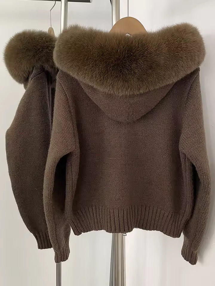 Sina Fox-Fur Cozy Knit Jacket