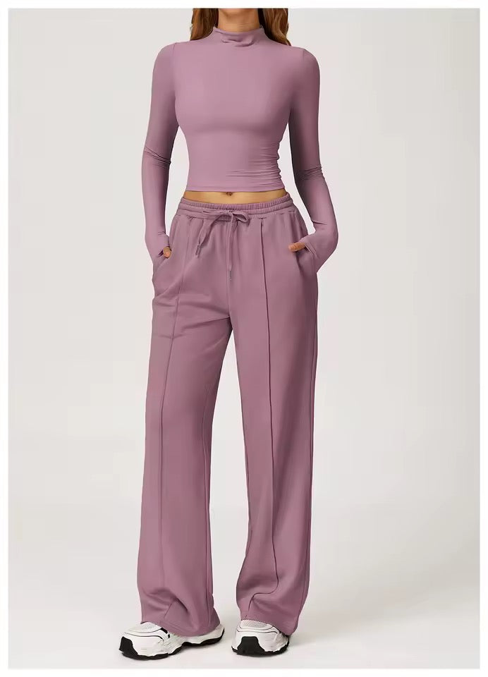 SYLA Elevate 2-Piece Set – Mock Neck Long Sleeve & Wide-Leg Pants