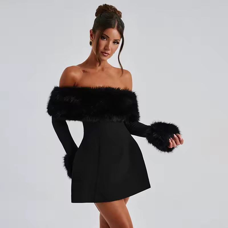 Renae Feather Off-Shoulder Mini Dress