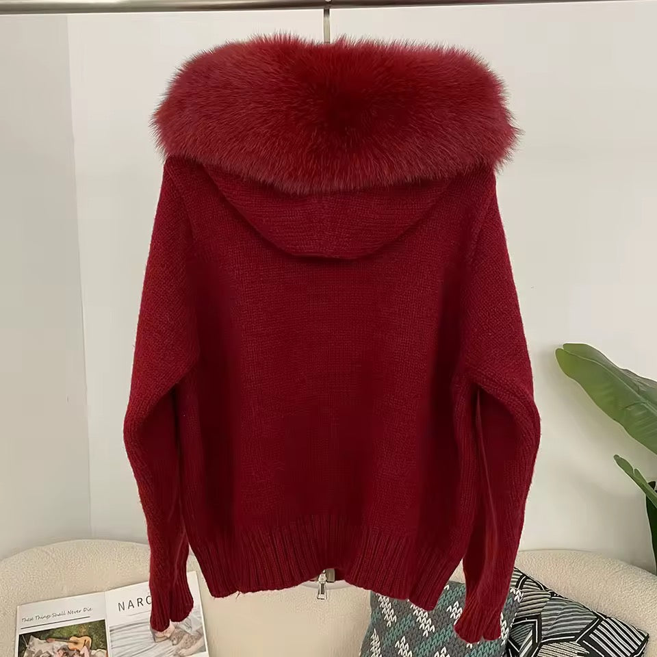 Sina Fox-Fur Cozy Knit Jacket
