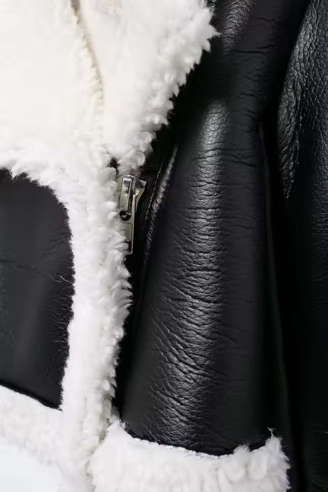 AURA Faux Fur Leather Cropped Coat