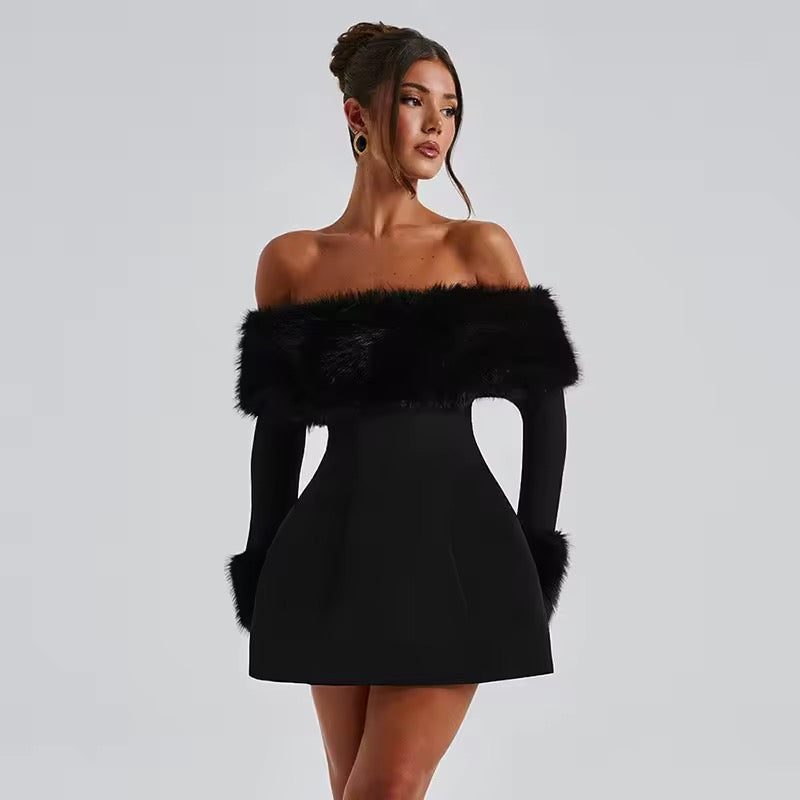 Renae Feather Off-Shoulder Mini Dress