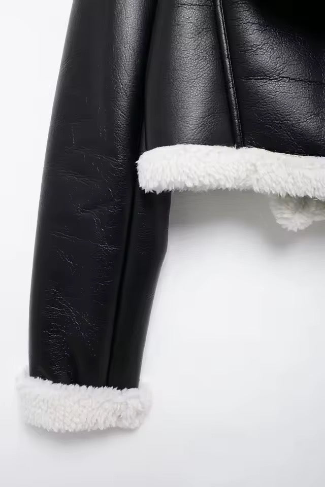 AURA Faux Fur Leather Cropped Coat