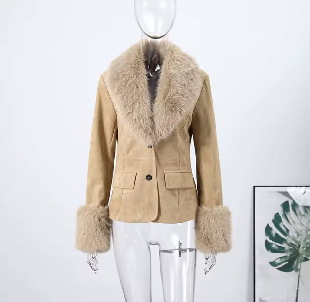 Sienna Luxe Faux Fur Trim Camel Jacket