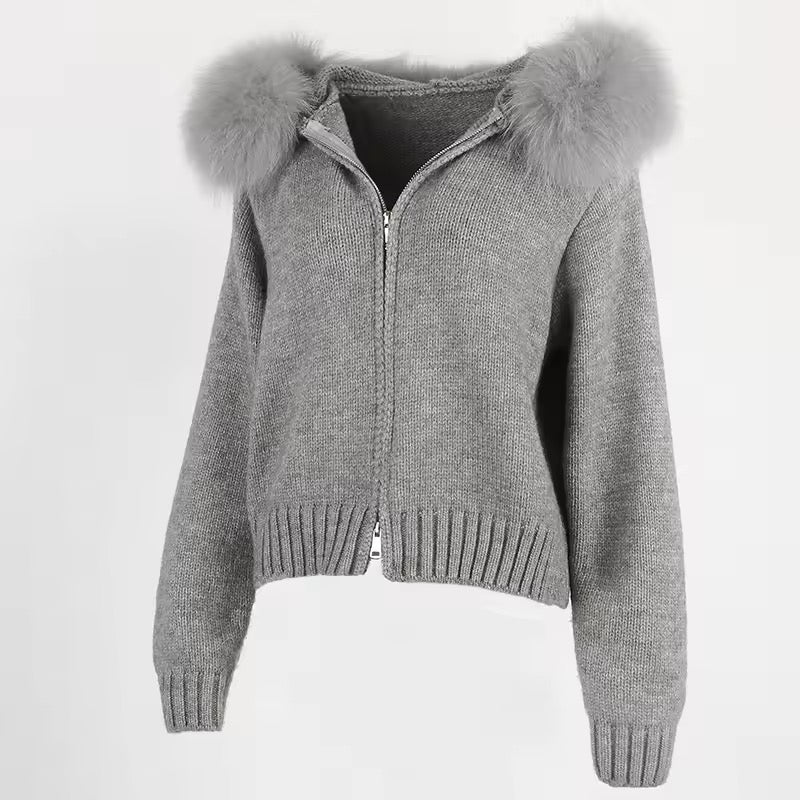 Sina Fox-Fur Cozy Knit Jacket