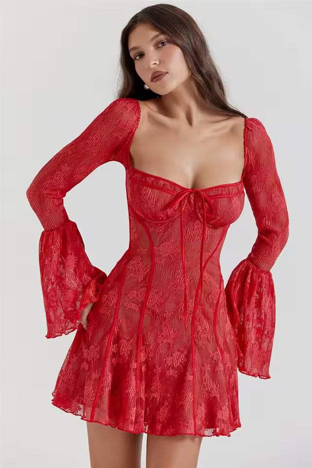 Aveline Flare-Sleeve Backless A-line Mini Dress