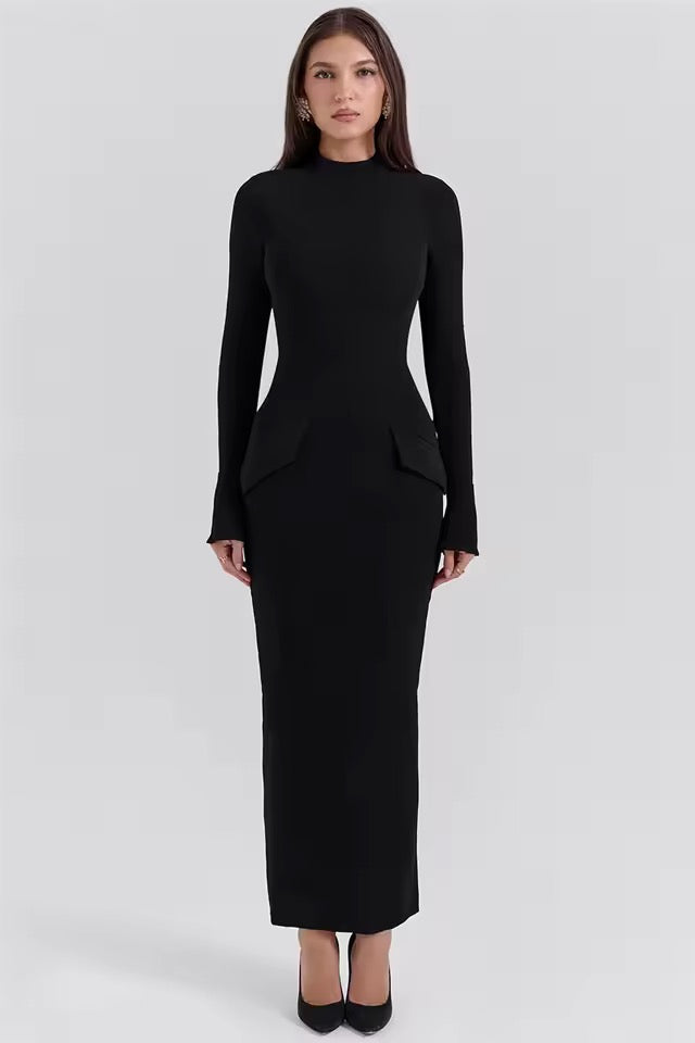 Clara Noir Structured Pocket Midi Dress