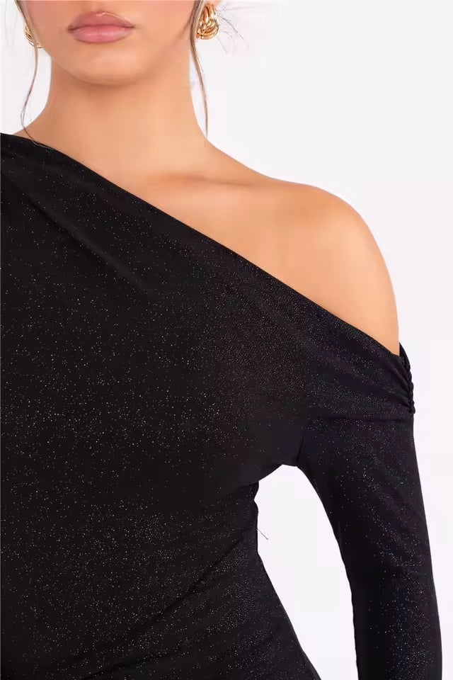 Alèa One-Shoulder Sparkle Maxi Dress