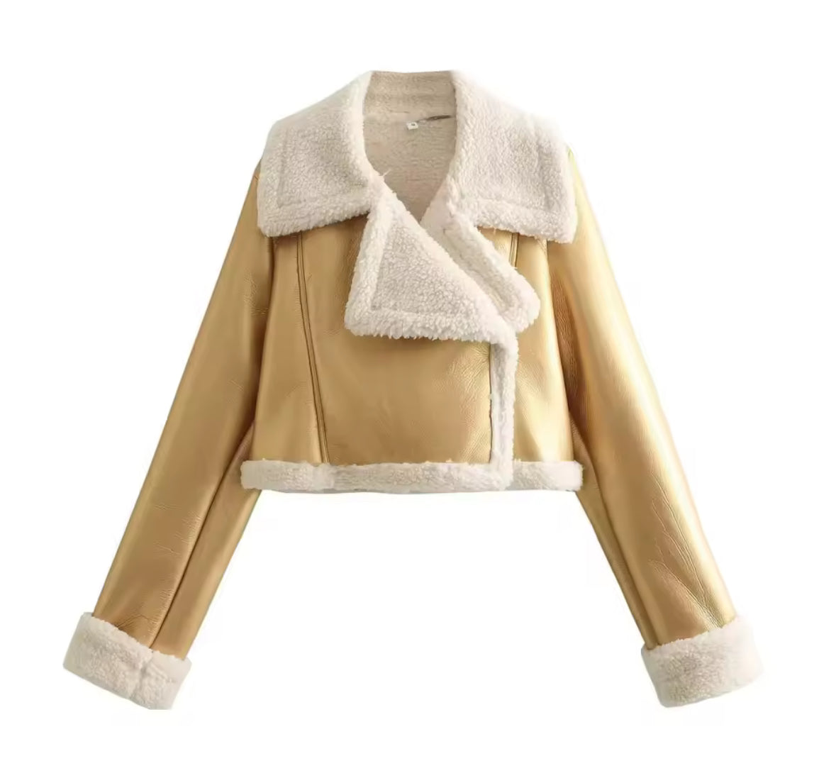 AURA Faux Fur Leather Cropped Coat