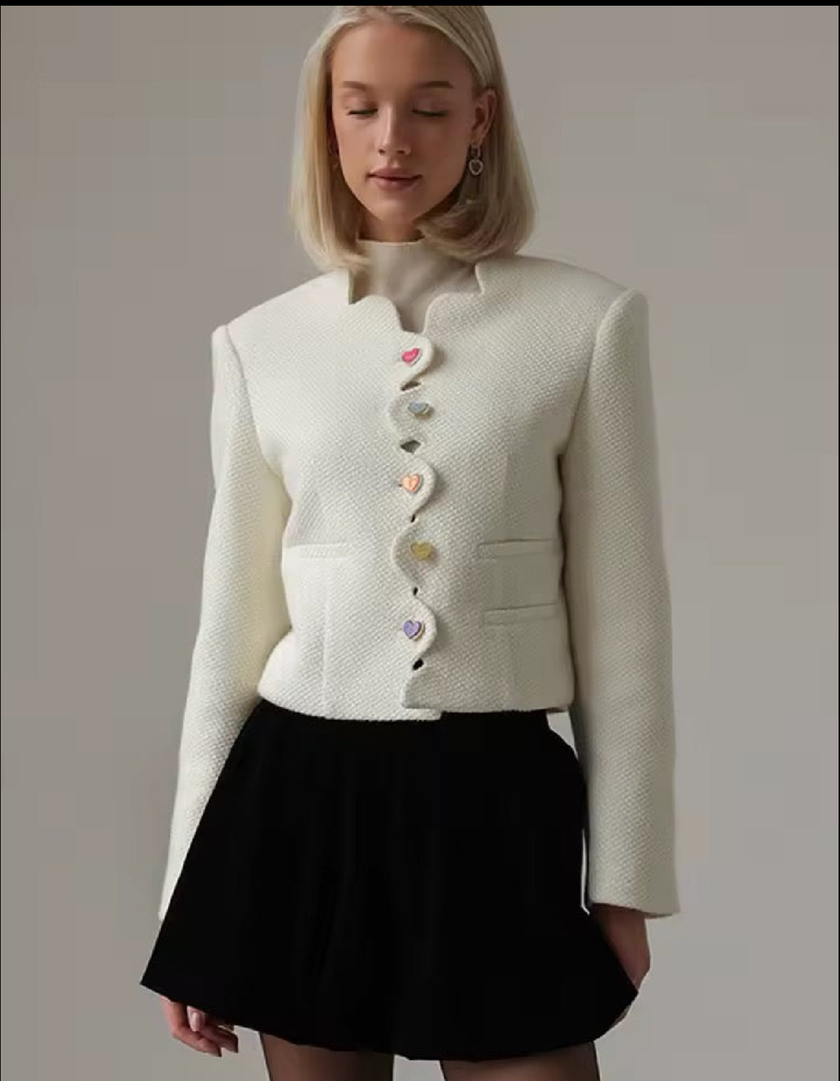 Amour Heart Button Cropped Jacket