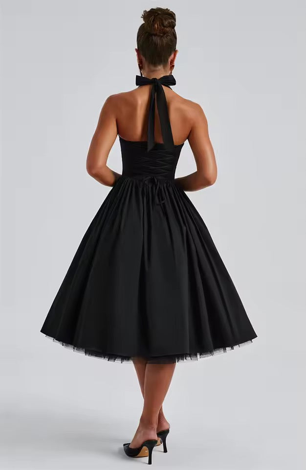 Belle Halter Midi Dress with Layered Tulle Detail