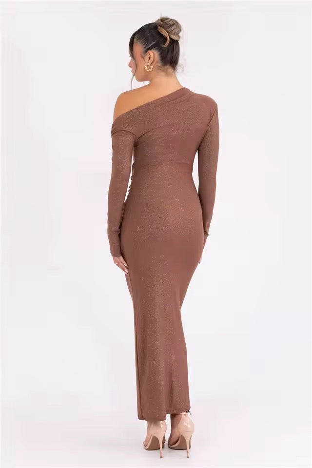 Alèa One-Shoulder Sparkle Maxi Dress