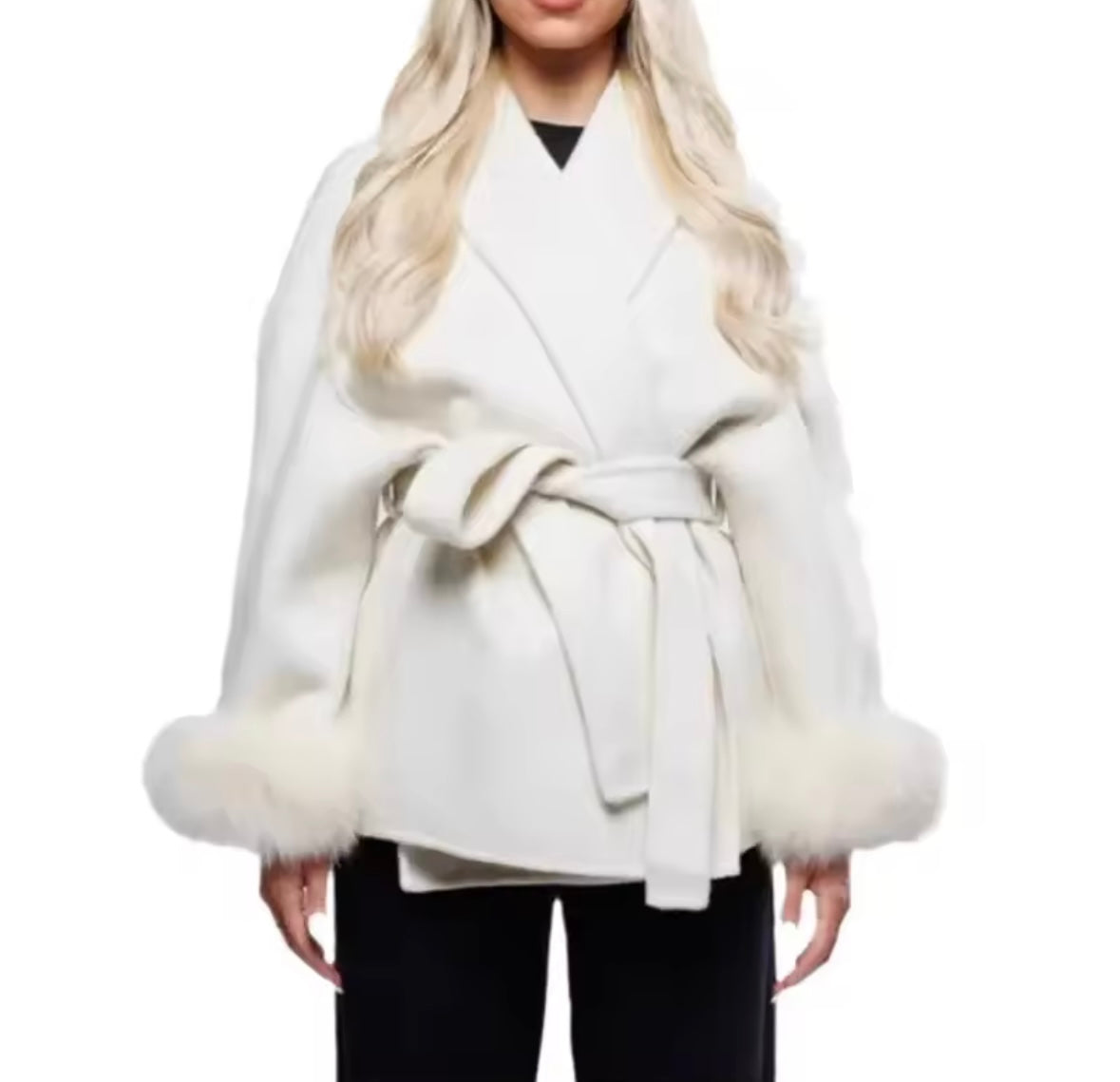 Monaco Luxe Belted Wrap Coat with Faux Fur Detail