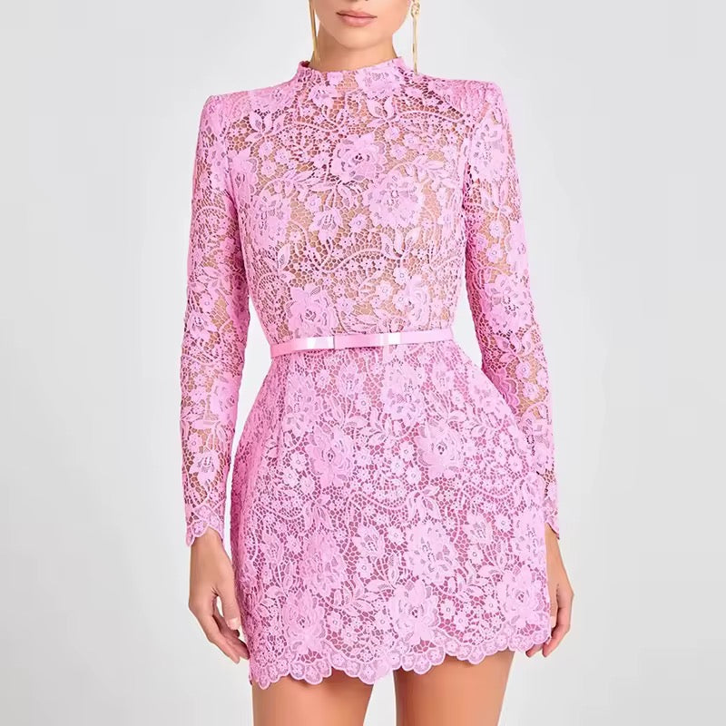 Amelie Lace Blossom Long-Sleeve Mini