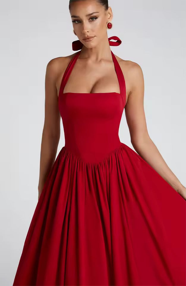 Belle Halter Midi Dress with Layered Tulle Detail
