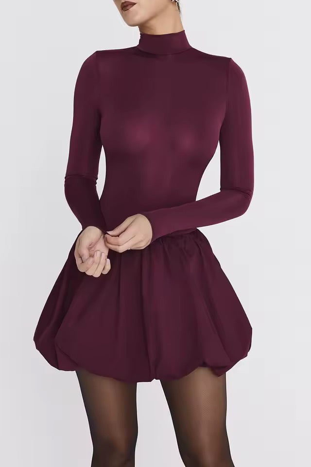 Elira Burgundy Bubble Hem Mini Dress