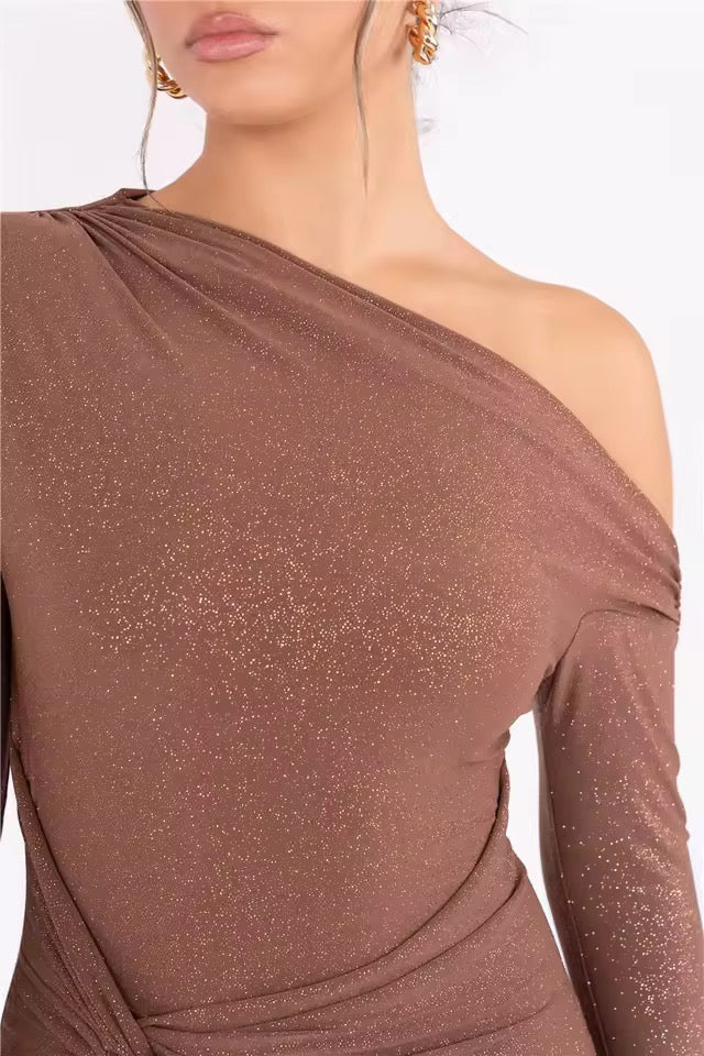 Alèa One-Shoulder Sparkle Maxi Dress