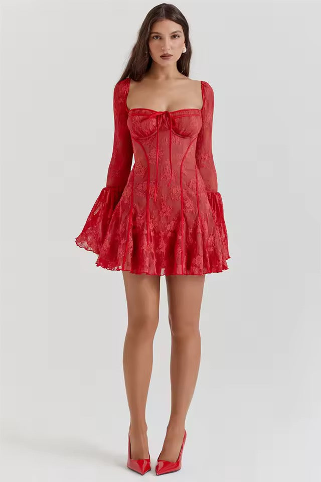 Aveline Flare-Sleeve Backless A-line Mini Dress