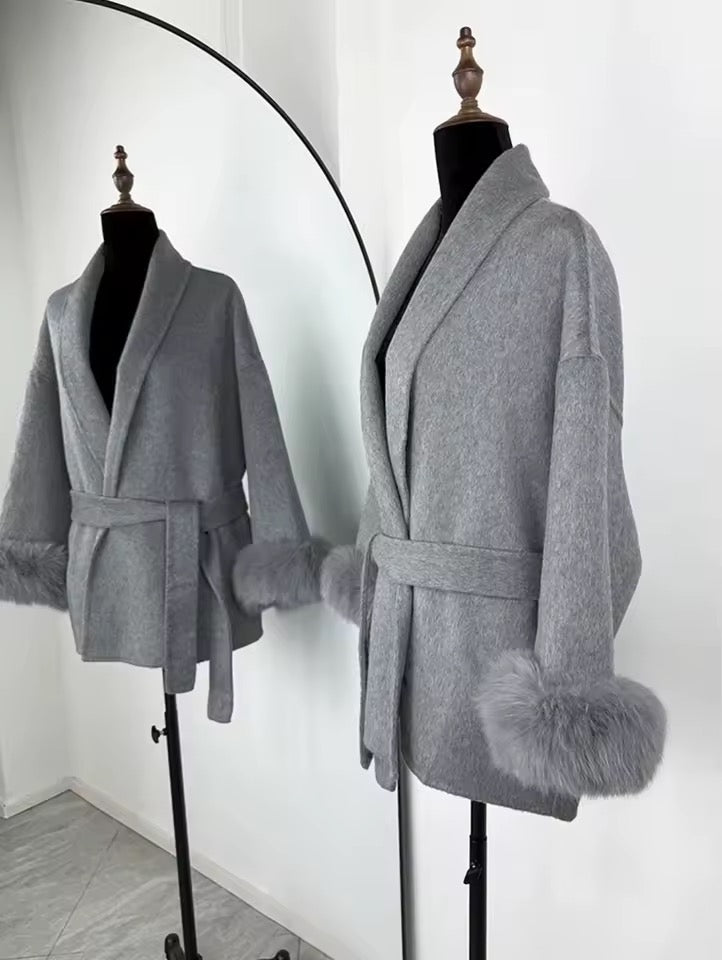 Monaco Luxe Belted Wrap Coat with Faux Fur Detail