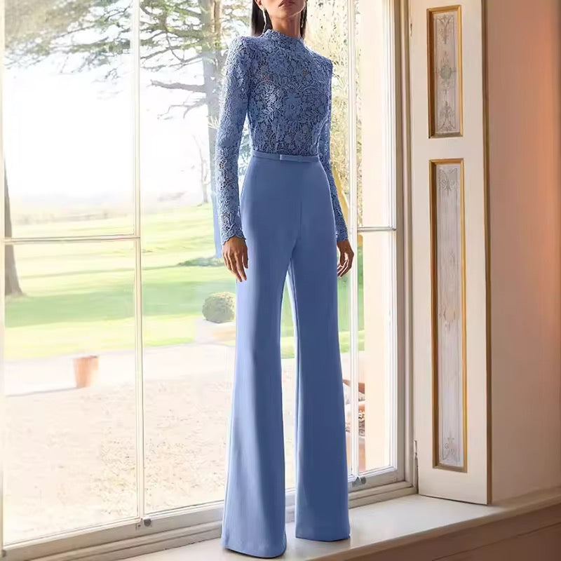 Celeste Lace Flare High-Neck Jumpsuit