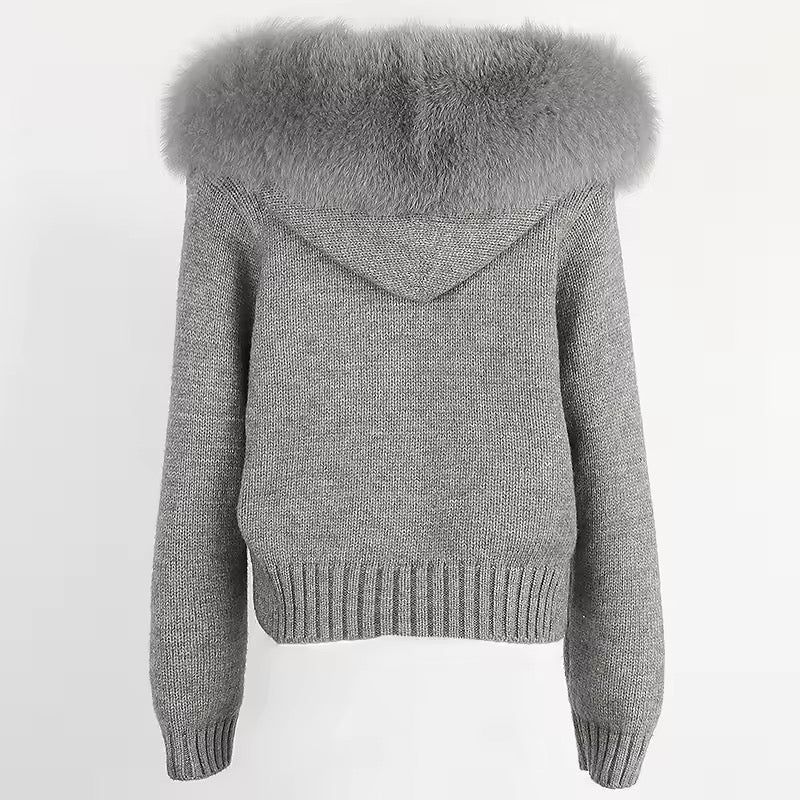 Sina Fox-Fur Cozy Knit Jacket