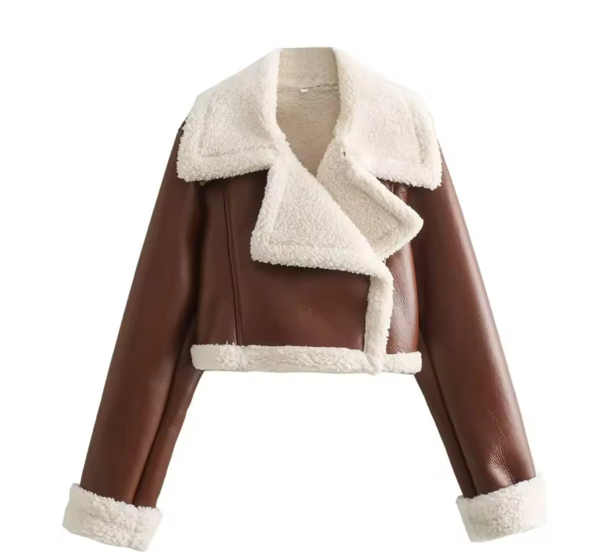 AURA Faux Fur Leather Cropped Coat