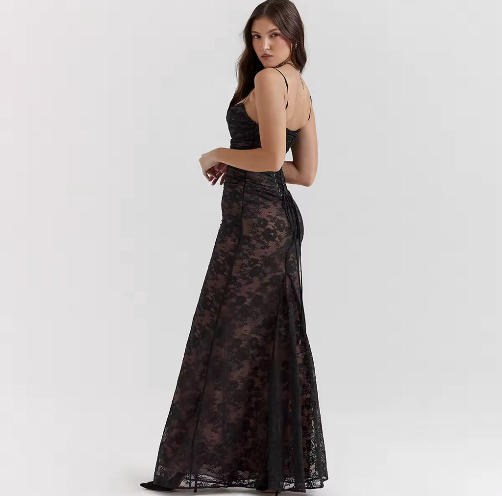 Mireya Lace V-Neck Long-Sleeve Maxi Dress