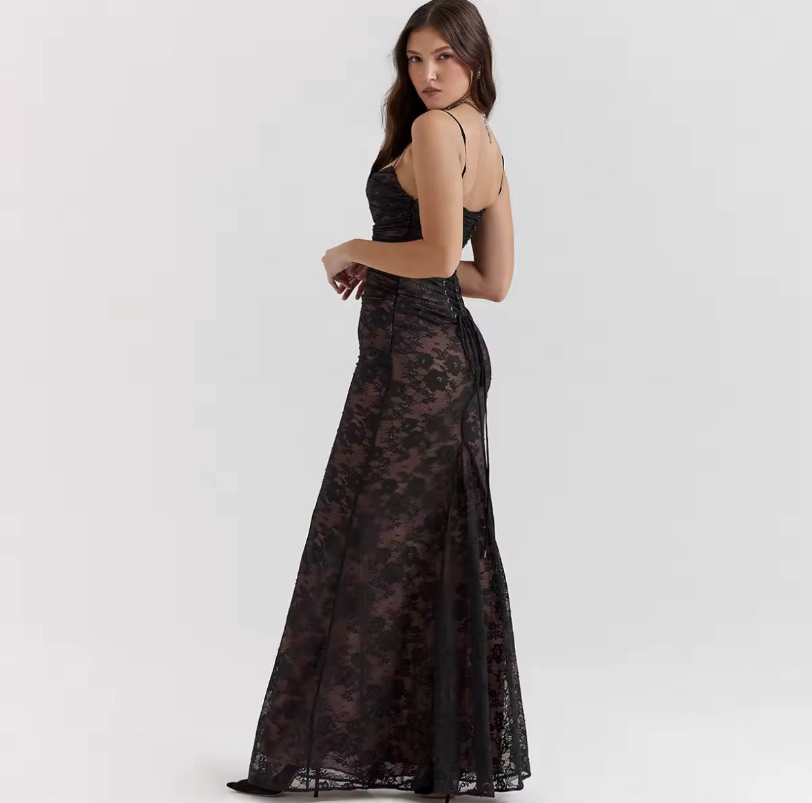Mireya Lace V-Neck Long-Sleeve Maxi Dress