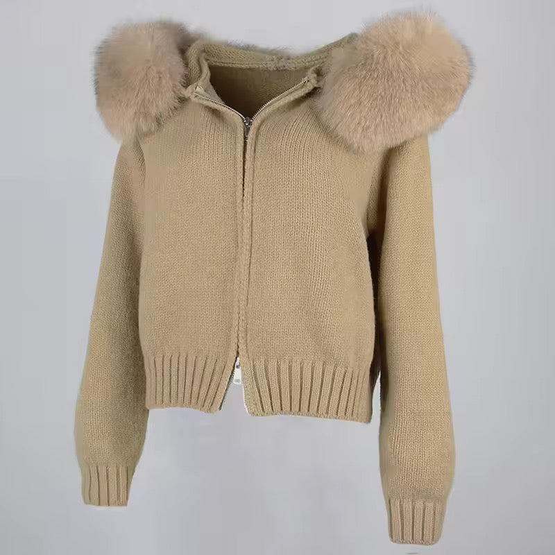 Sina Fox-Fur Cozy Knit Jacket