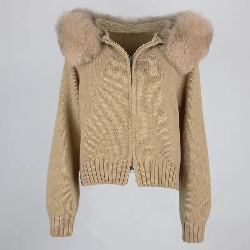 Sina Fox-Fur Cozy Knit Jacket