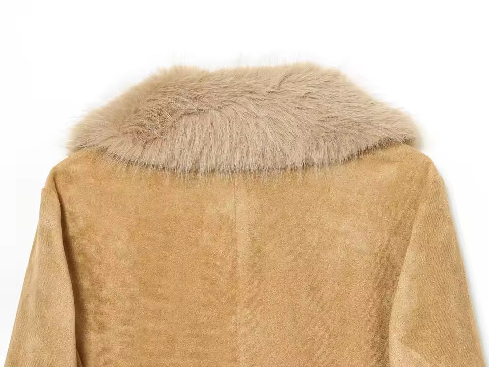Sienna Luxe Faux Fur Trim Camel Jacket