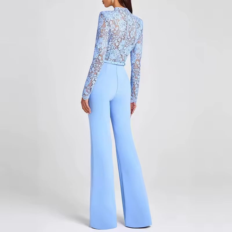 Celeste Lace Flare High-Neck Jumpsuit