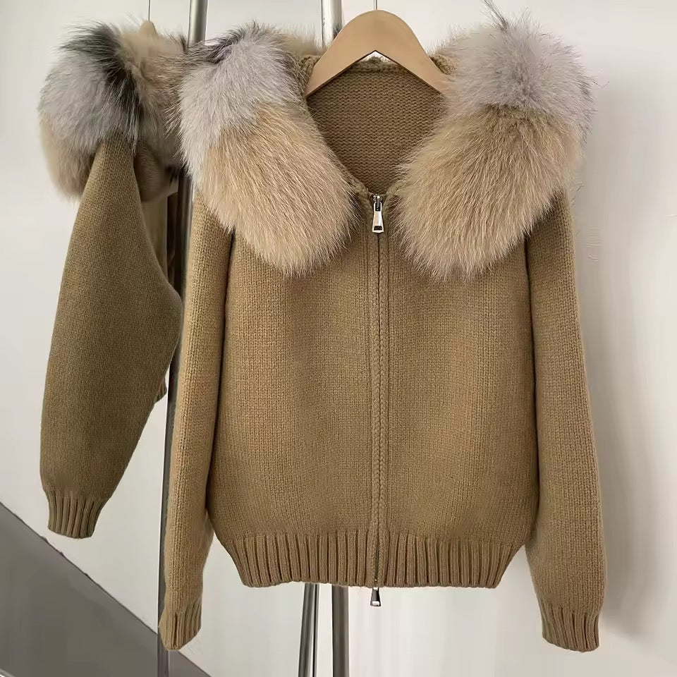 Sina Fox-Fur Cozy Knit Jacket