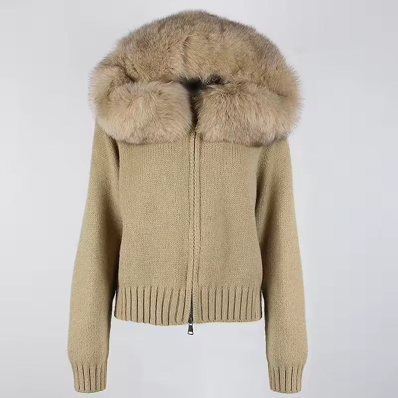 Sina Fox-Fur Cozy Knit Jacket